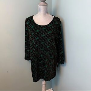 TANJAY sparkle blouse black with green and gold sparkles NWT women’s size XL